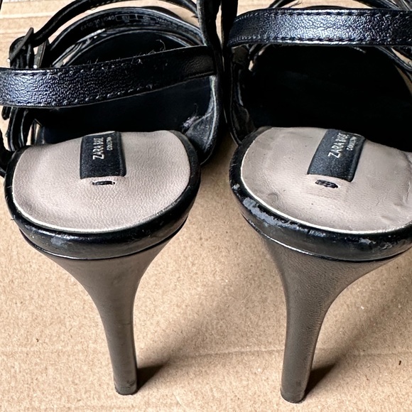 Zara Black Leather Strappy High Heel Sandals sz 8 - Picture 10 of 16